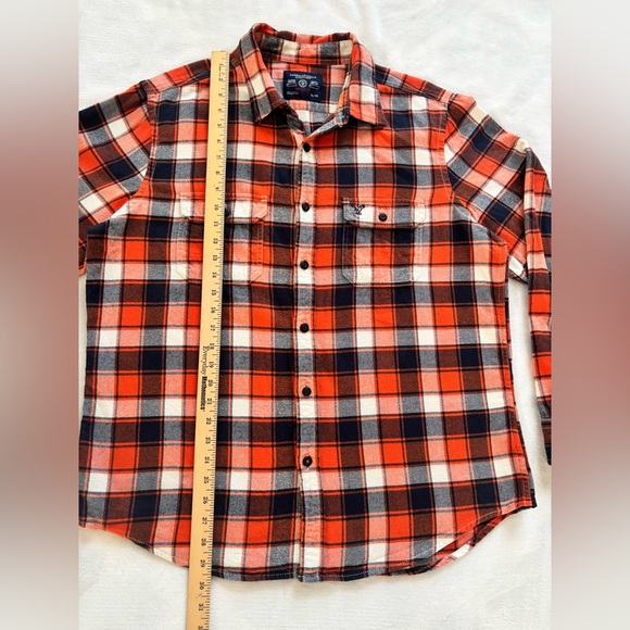 American Eagle Men’s Shirt Athletic Fit Flannel Orange Blue Plaid Cotton Size XL - Picture 3 of 9